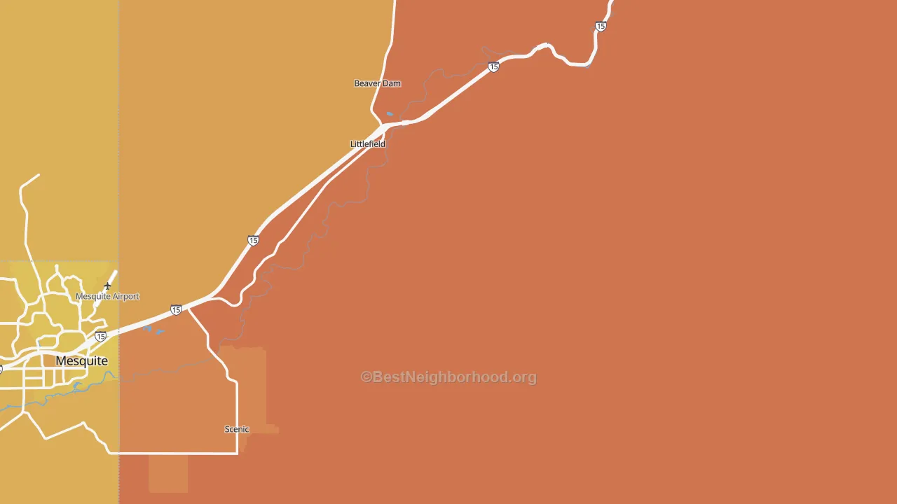 Map of the best neighborhoods in the Littlefield area, with better matches in green and worse matches in red