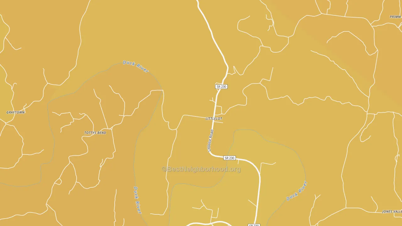 Map of the best neighborhoods in the Littlelot area, with better matches in green and worse matches in red