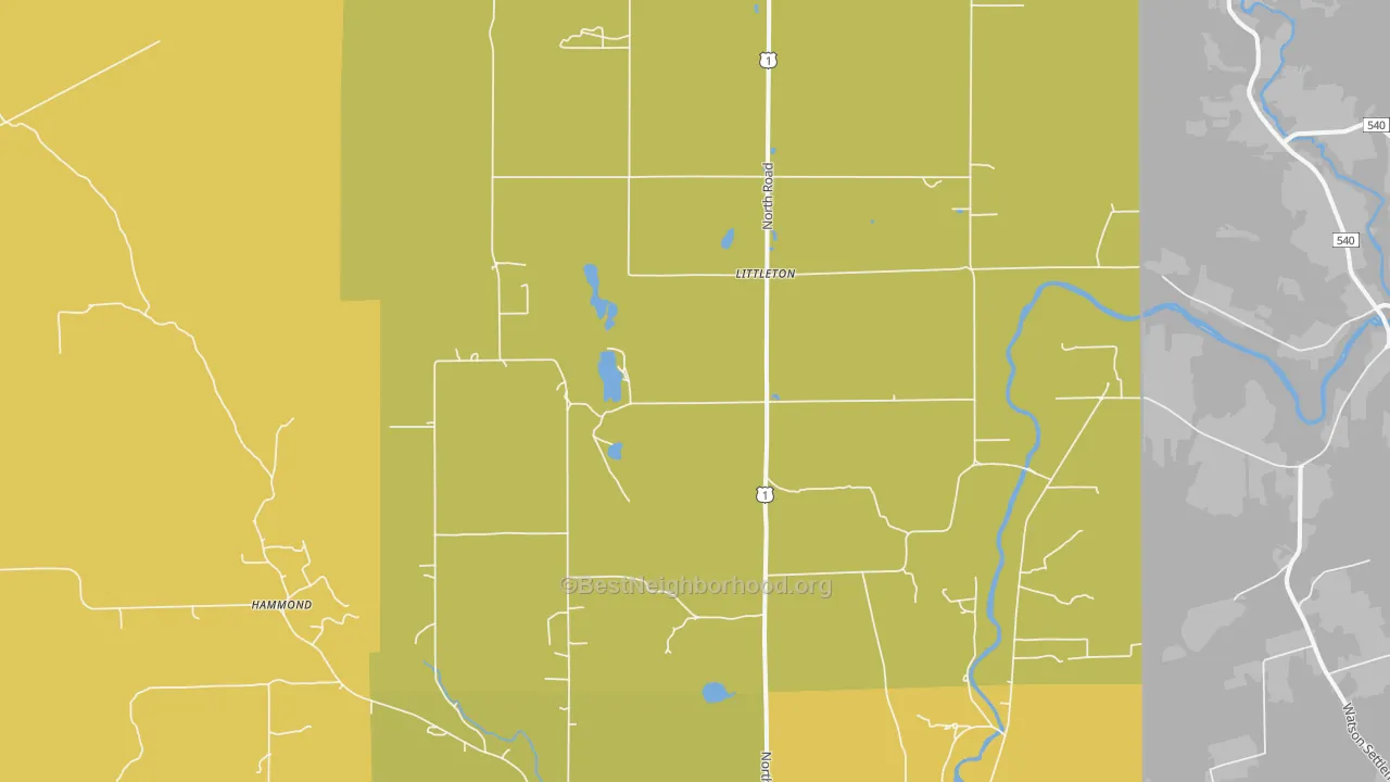 Map of the best neighborhoods in the Littleton area, with better matches in green and worse matches in red
