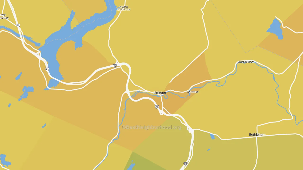 Map of the best neighborhoods in the Littleton area, with better matches in green and worse matches in red