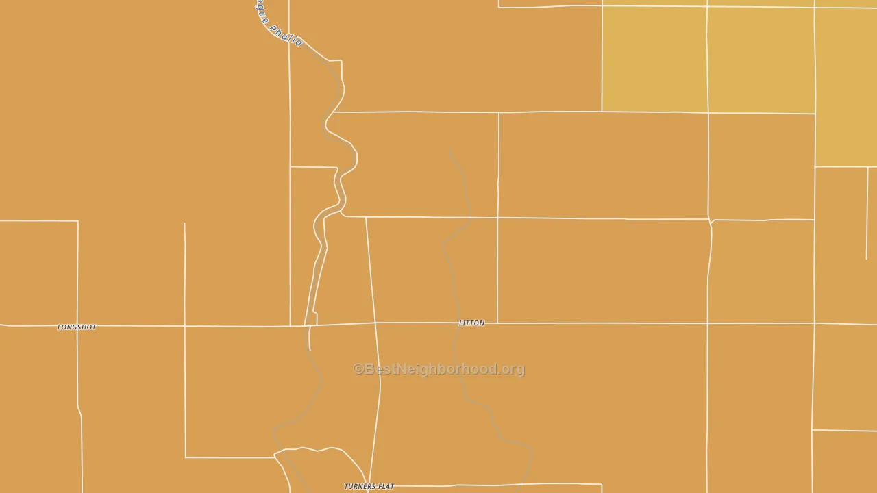 Map of the best neighborhoods in the Litton area, with better matches in green and worse matches in red