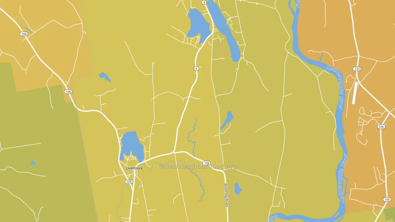 Map of the best neighborhoods in the Livermore area, with better matches in green and worse matches in red