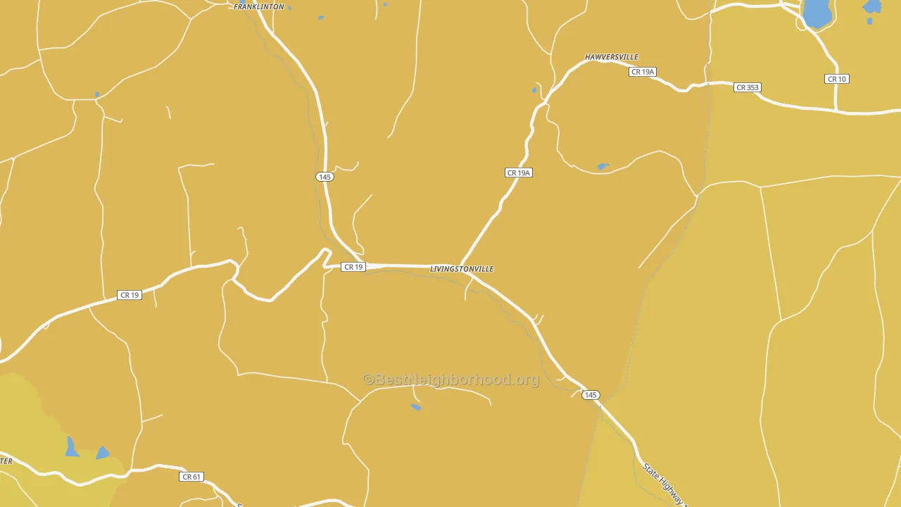 Map of the best neighborhoods in the Livingstonville area, with better matches in green and worse matches in red
