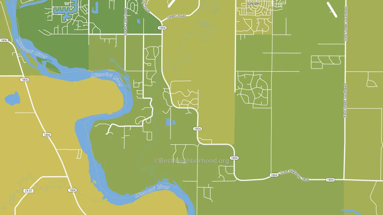 Map of the best neighborhoods in the Livona area, with better matches in green and worse matches in red