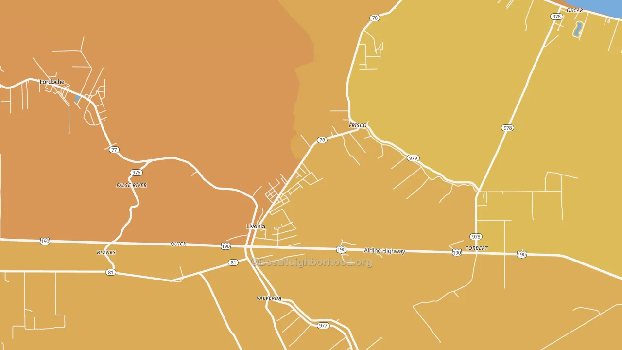 Map of the best neighborhoods in the Livonia area, with better matches in green and worse matches in red