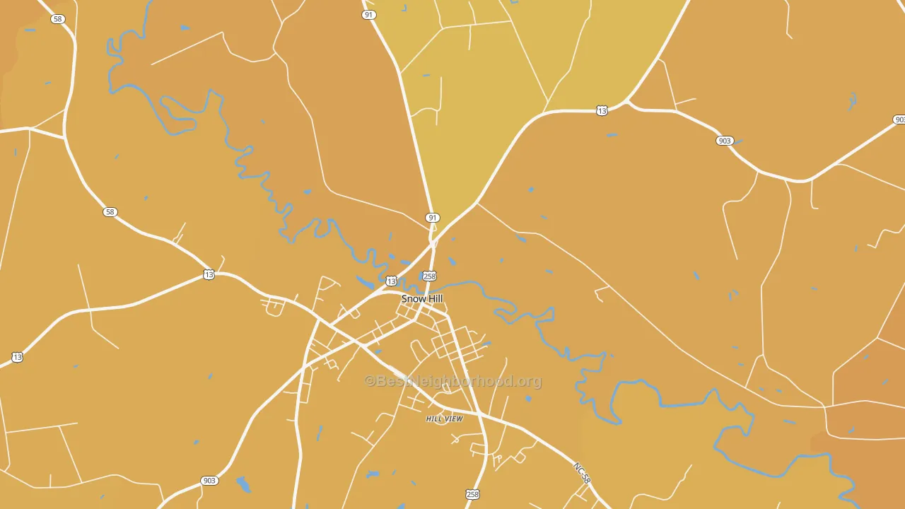 Map of the best neighborhoods in the Lizzie area, with better matches in green and worse matches in red