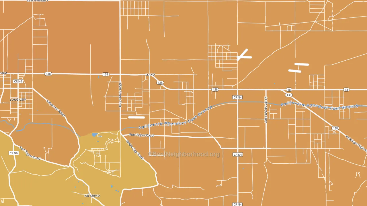 Map of the best neighborhoods in the Llano area, with better matches in green and worse matches in red