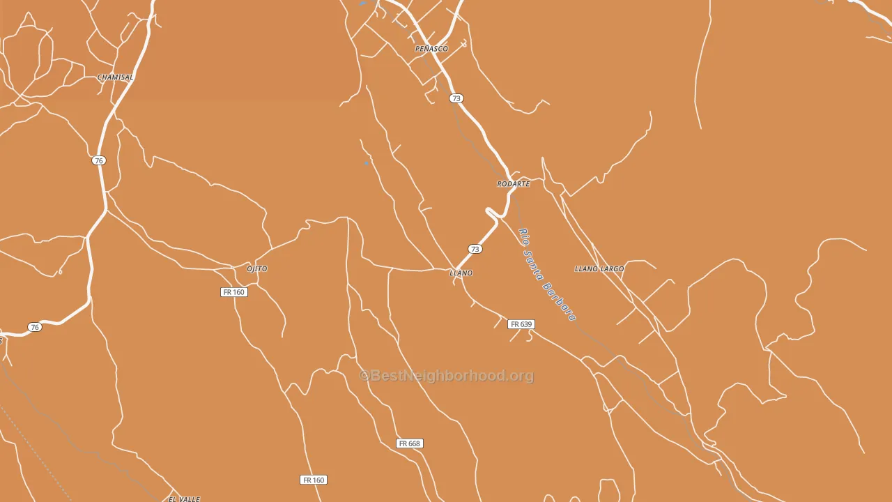 Map of the best neighborhoods in the Llano area, with better matches in green and worse matches in red