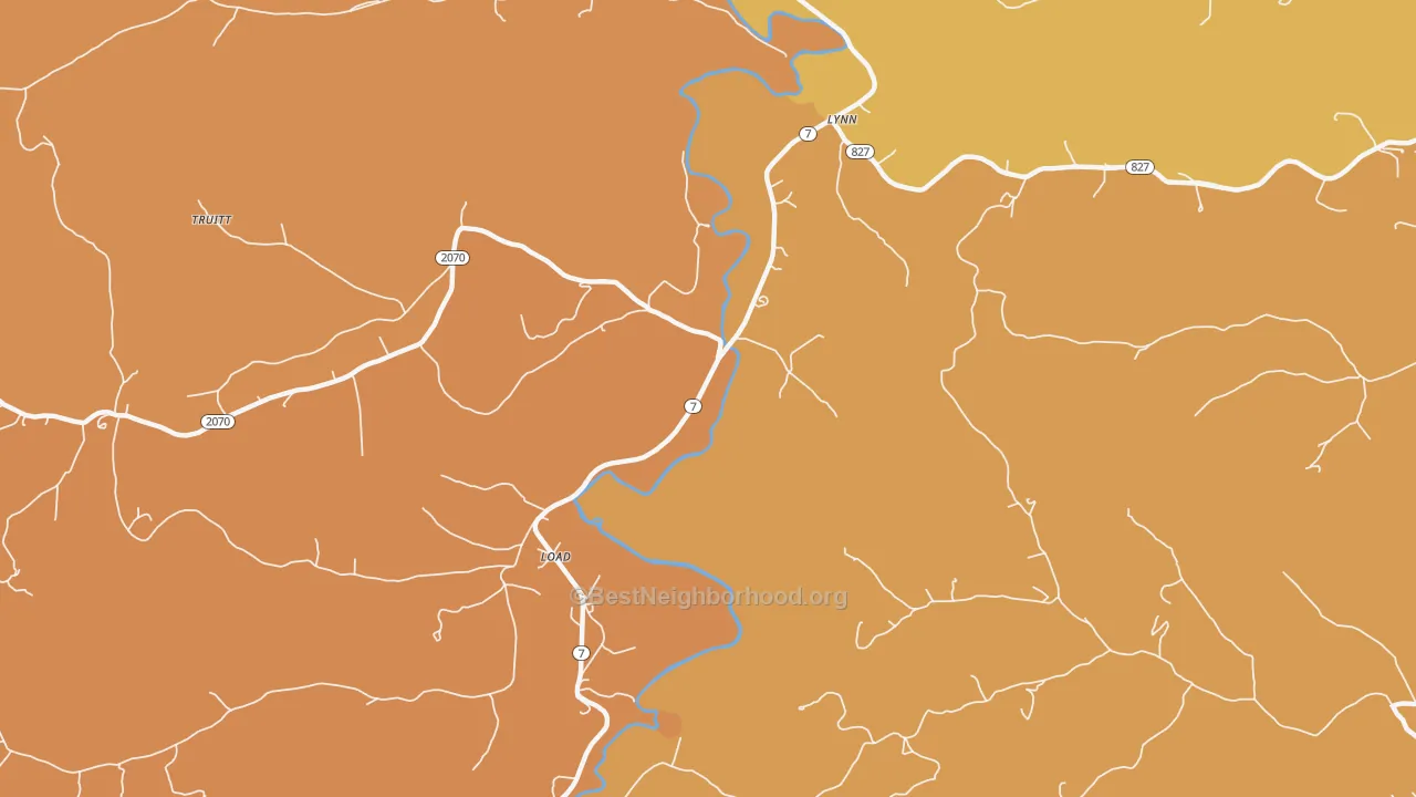 Map of the best neighborhoods in the Load area, with better matches in green and worse matches in red
