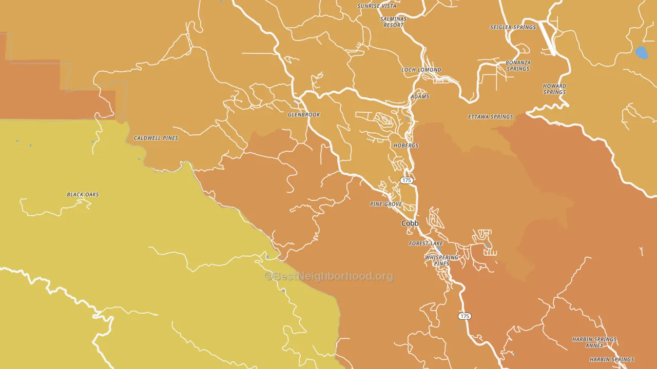 Map of the best neighborhoods in the Loch Lomond area, with better matches in green and worse matches in red