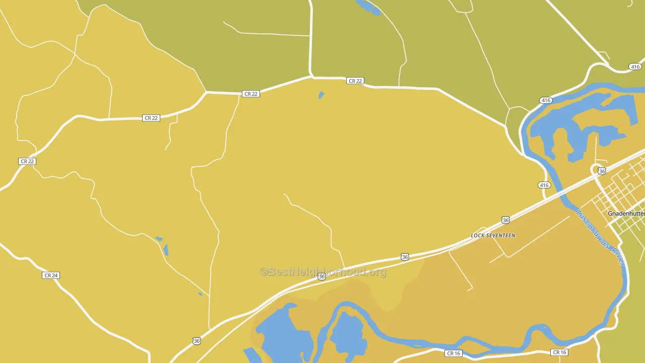 Map of the best neighborhoods in the Lock Seventeen area, with better matches in green and worse matches in red