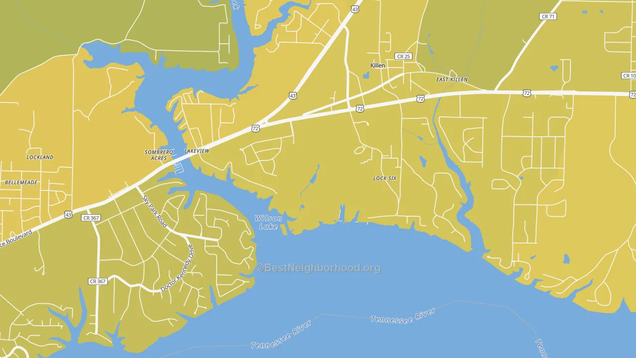 Map of the best neighborhoods in the Lock Six area, with better matches in green and worse matches in red