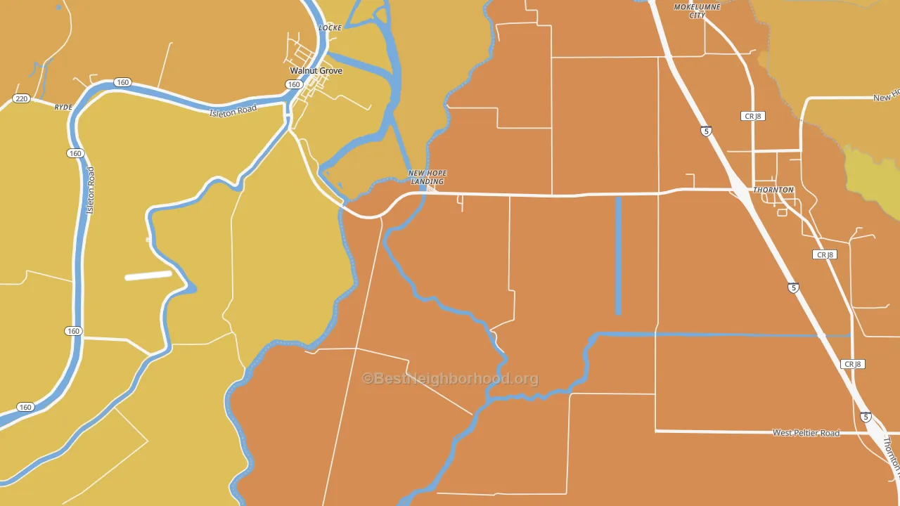 Map of the best neighborhoods in the Locke area, with better matches in green and worse matches in red