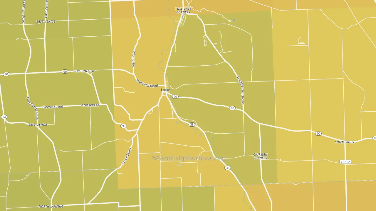 Map of the best neighborhoods in the Locke area, with better matches in green and worse matches in red