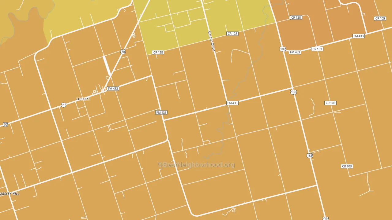 Map of the best neighborhoods in the Lockett area, with better matches in green and worse matches in red