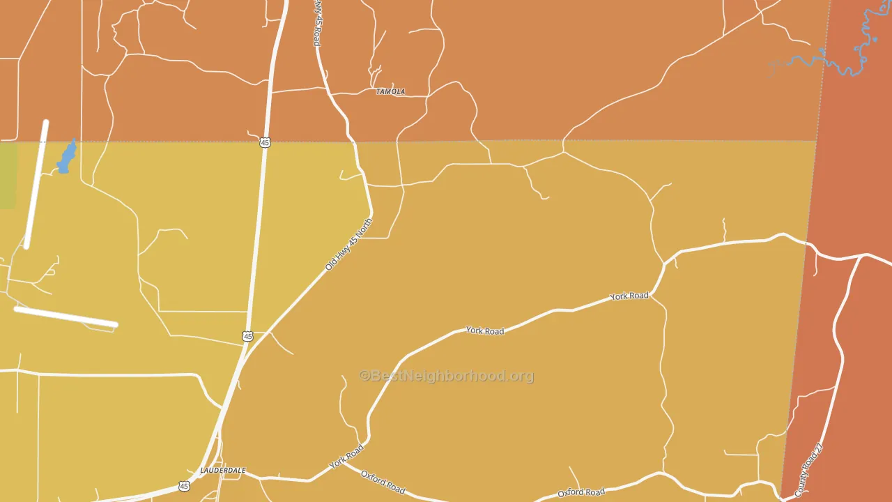 Map of the best neighborhoods in the Lockhart area, with better matches in green and worse matches in red