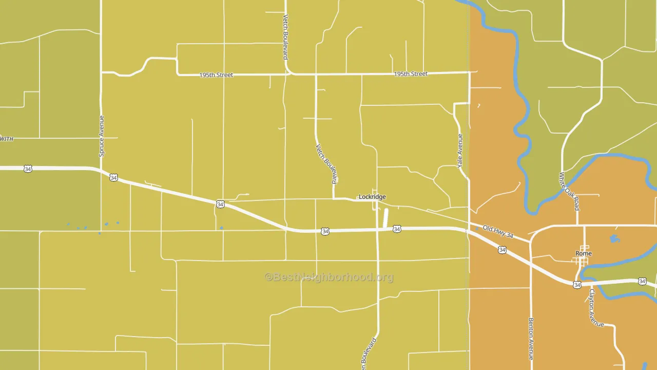 Map of the best neighborhoods in the Lockridge area, with better matches in green and worse matches in red