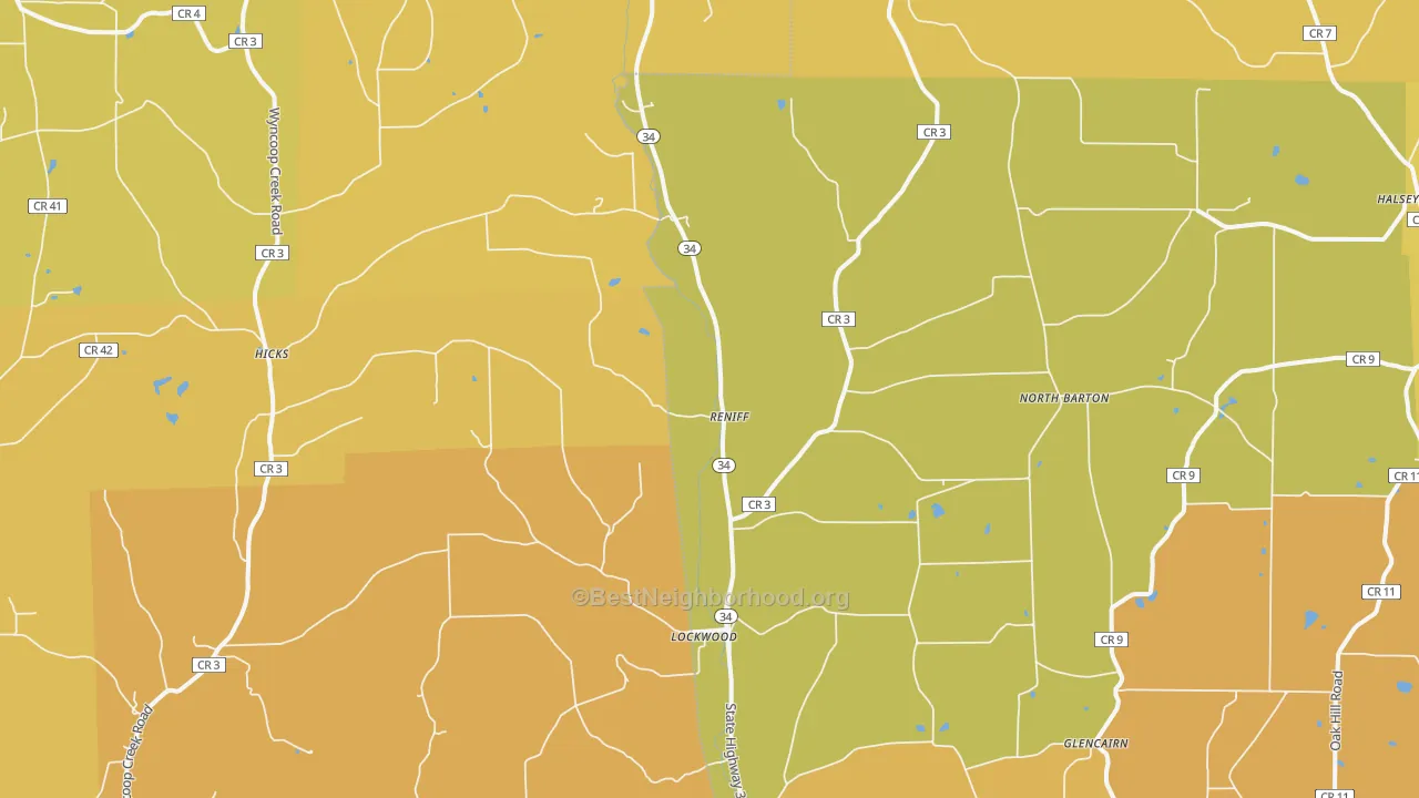 Map of the best neighborhoods in the Lockwood area, with better matches in green and worse matches in red