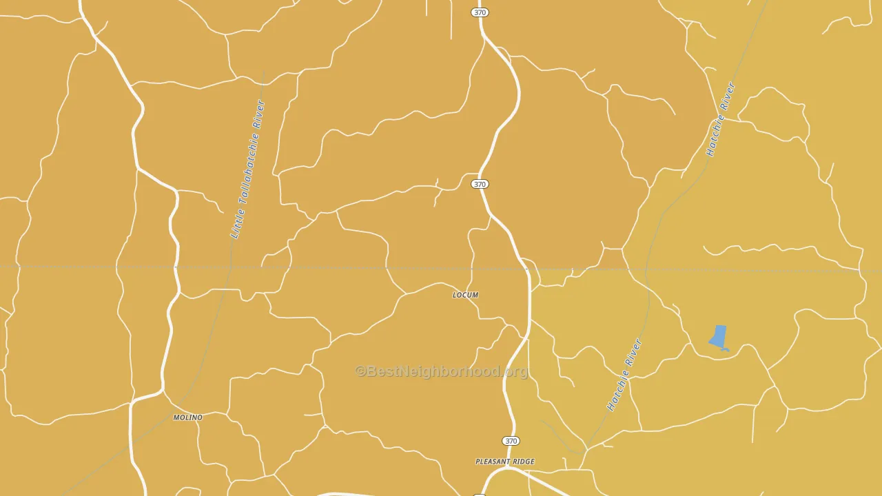Map of the best neighborhoods in the Locum area, with better matches in green and worse matches in red