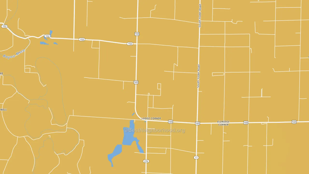 Map of the best neighborhoods in the Lodge Corner area, with better matches in green and worse matches in red