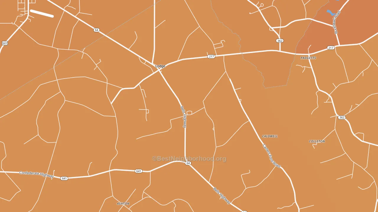 Map of the best neighborhoods in the Lodge area, with better matches in green and worse matches in red