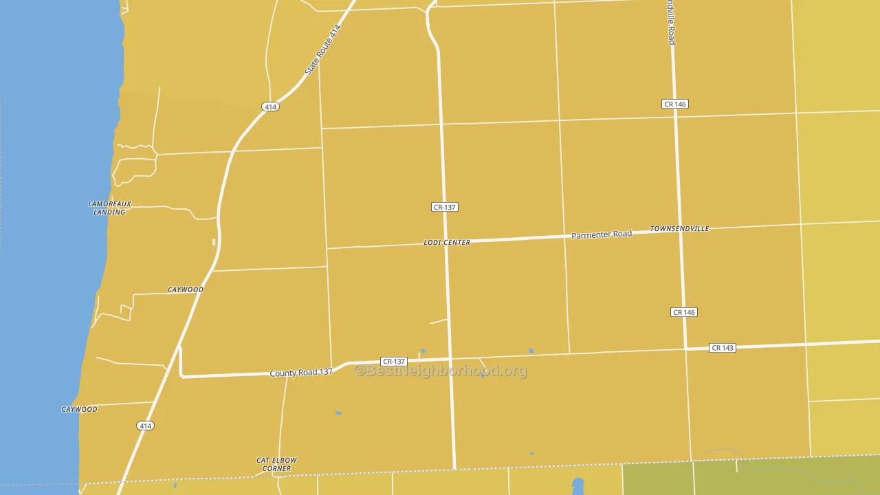 Map of the best neighborhoods in the Lodi Center area, with better matches in green and worse matches in red