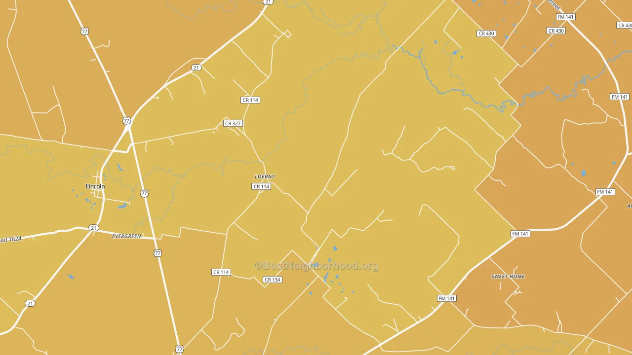 Map of the best neighborhoods in the Loebau area, with better matches in green and worse matches in red