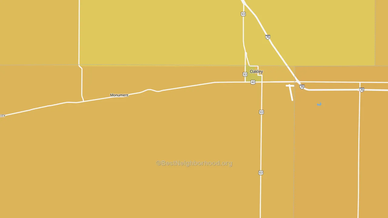 Map of the best neighborhoods in the Logan County area, with better matches in green and worse matches in red