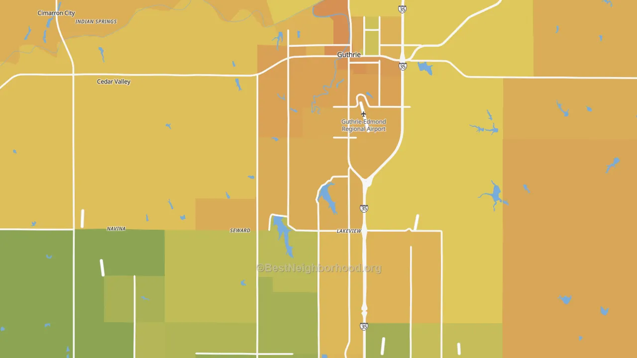 Map of the best neighborhoods in the Logan County area, with better matches in green and worse matches in red