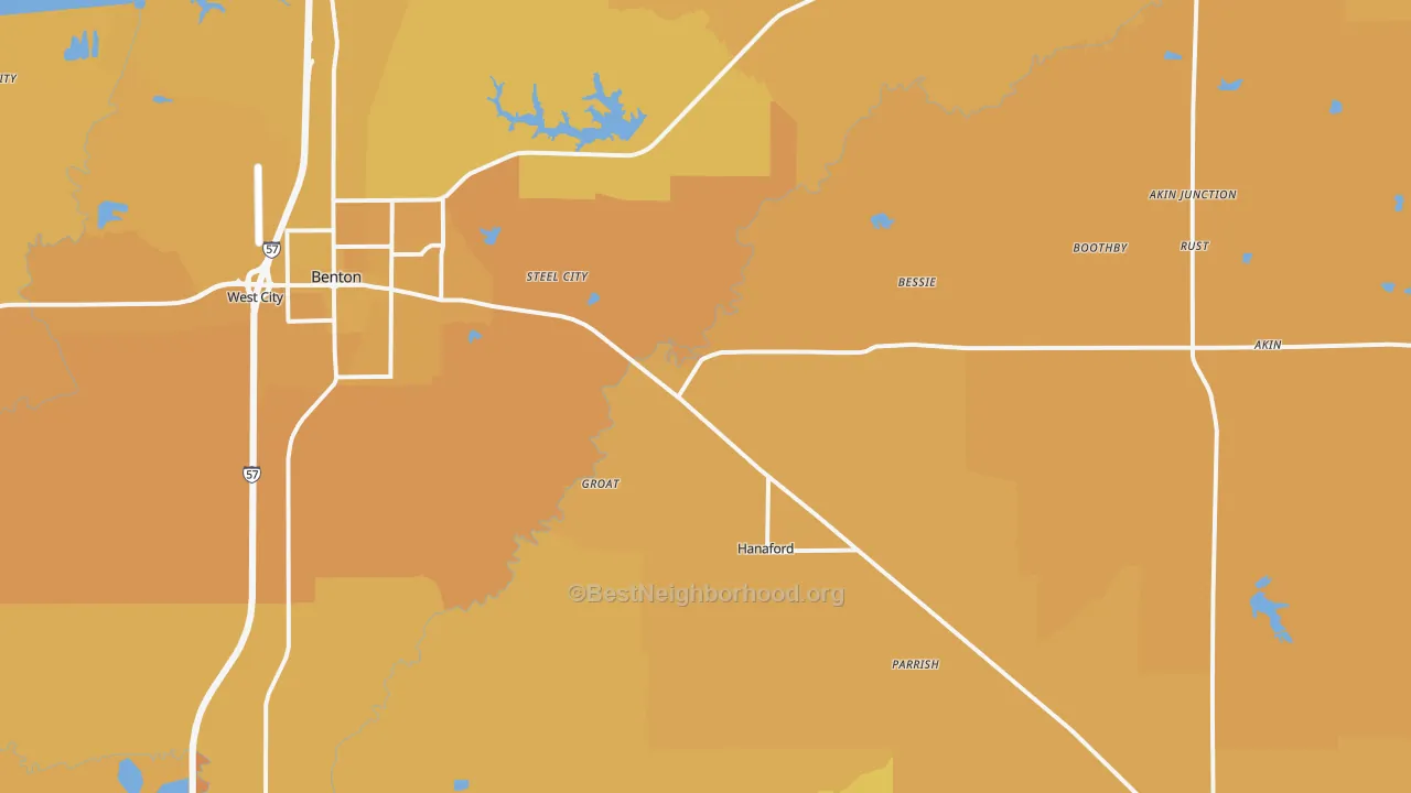 Map of the best neighborhoods in the Logan area, with better matches in green and worse matches in red
