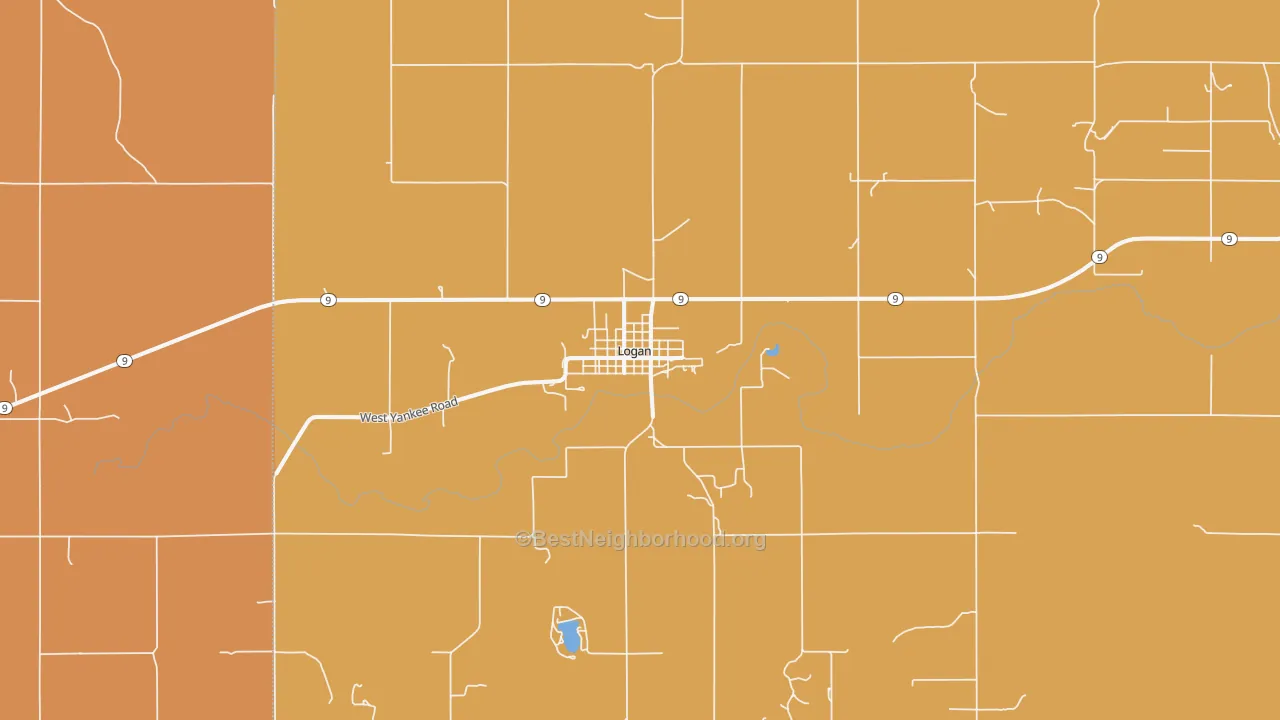 Map of the best neighborhoods in the Logan area, with better matches in green and worse matches in red