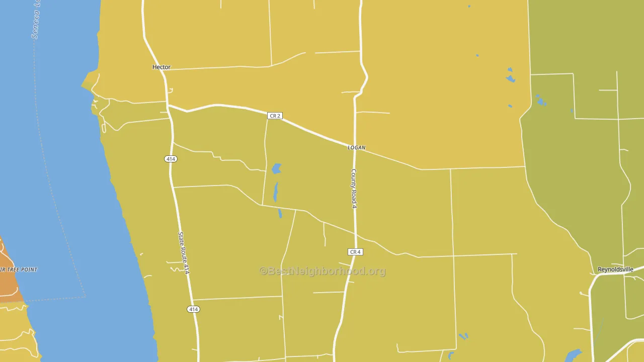 Map of the best neighborhoods in the Logan area, with better matches in green and worse matches in red