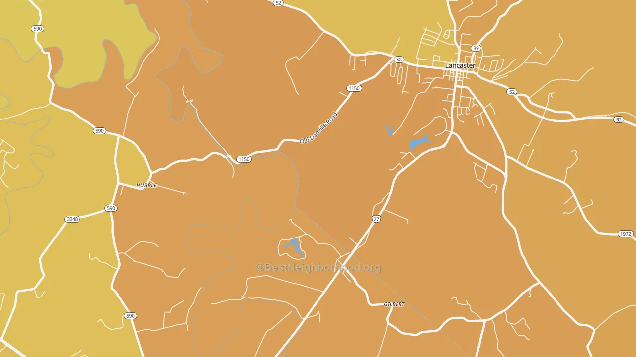 Map of the best neighborhoods in the Logantown area, with better matches in green and worse matches in red