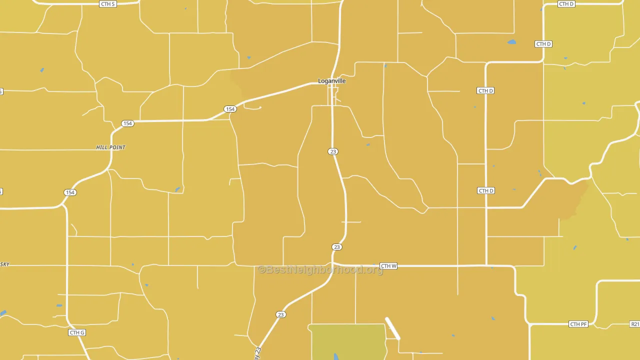 Map of the best neighborhoods in the Loganville area, with better matches in green and worse matches in red