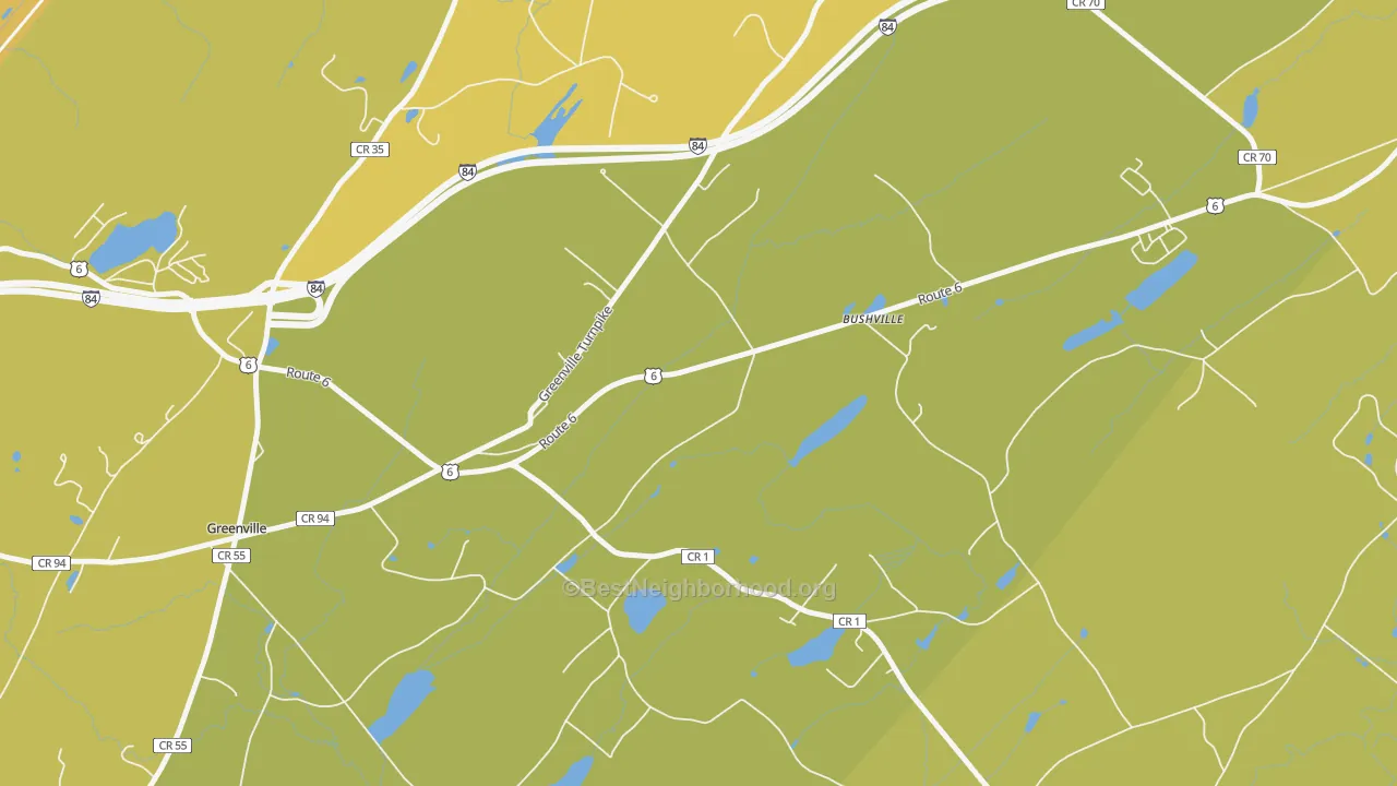 Map of the best neighborhoods in the Logtown area, with better matches in green and worse matches in red