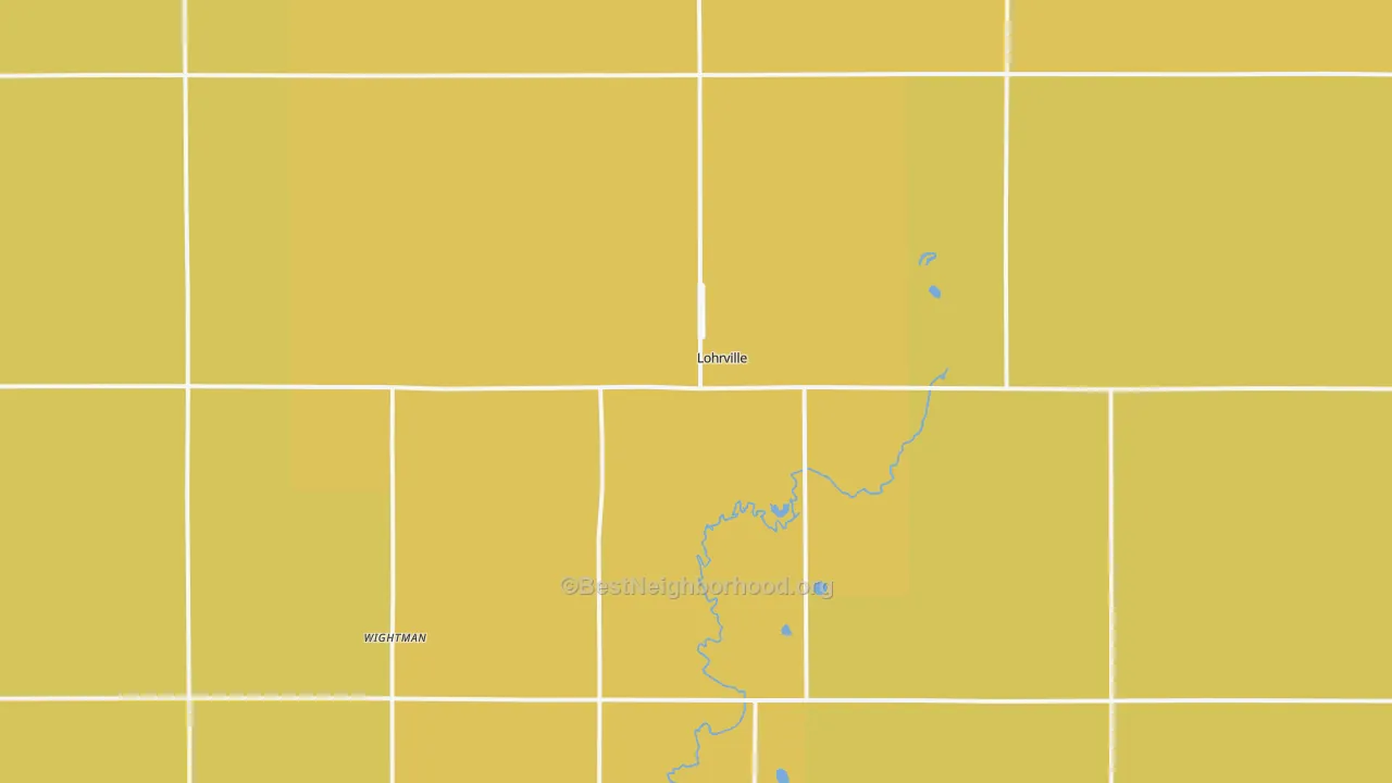 Map of the best neighborhoods in the Lohrville area, with better matches in green and worse matches in red