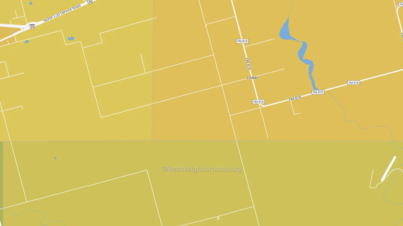 Map of the best neighborhoods in the Lomax area, with better matches in green and worse matches in red