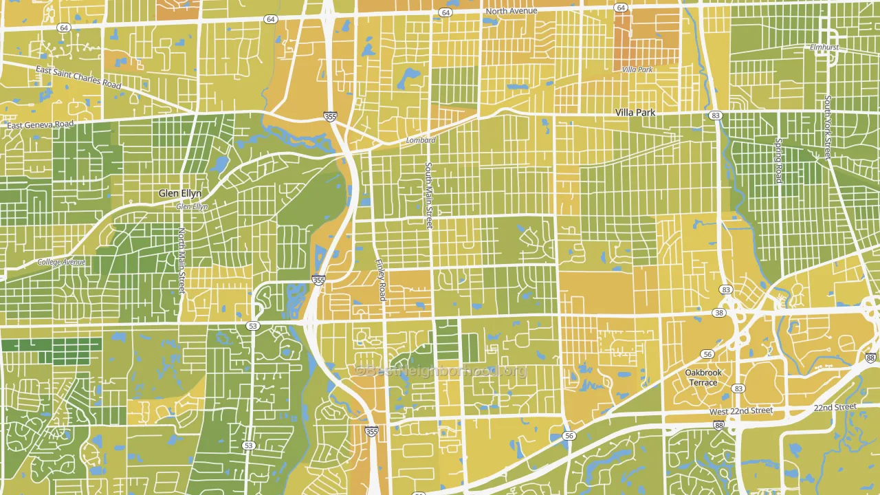 Map of the best neighborhoods in the Lombard area, with better matches in green and worse matches in red