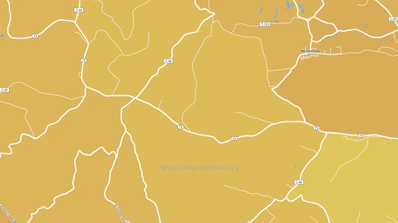 Map of the best neighborhoods in the Lombardsville area, with better matches in green and worse matches in red