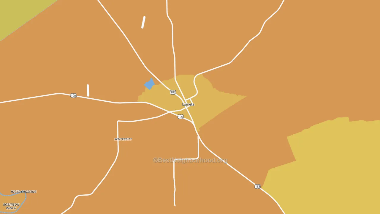 Map of the best neighborhoods in the Lometa area, with better matches in green and worse matches in red