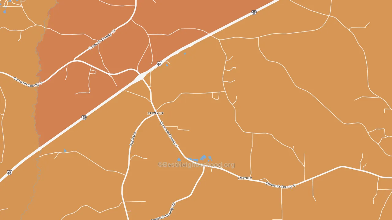 Map of the best neighborhoods in the London area, with better matches in green and worse matches in red