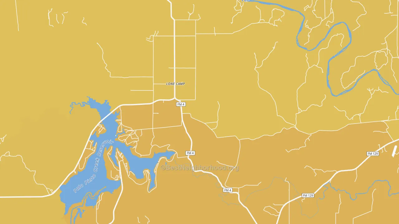 Map of the best neighborhoods in the Lone Camp area, with better matches in green and worse matches in red