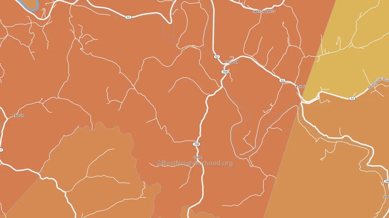 Map of the best neighborhoods in the Lone area, with better matches in green and worse matches in red