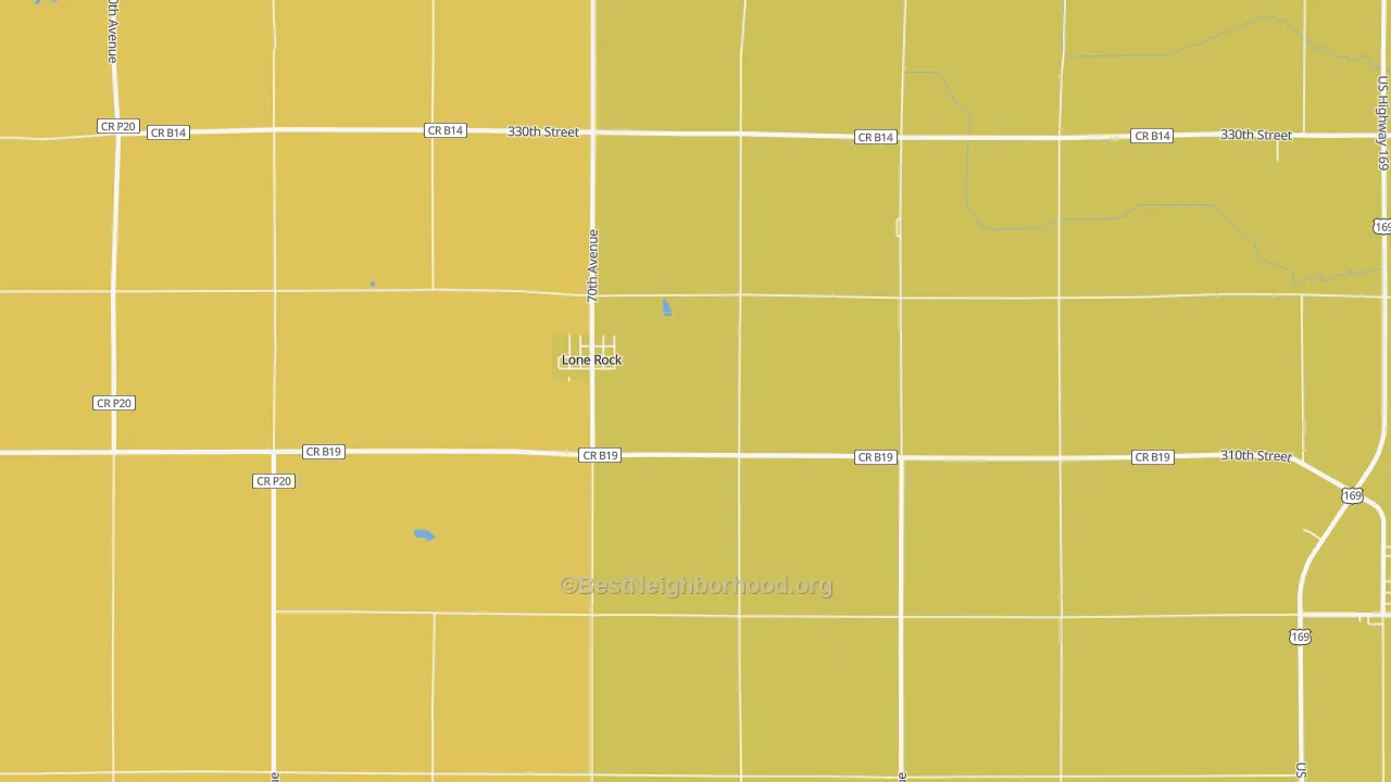 Map of the best neighborhoods in the Lone Rock area, with better matches in green and worse matches in red