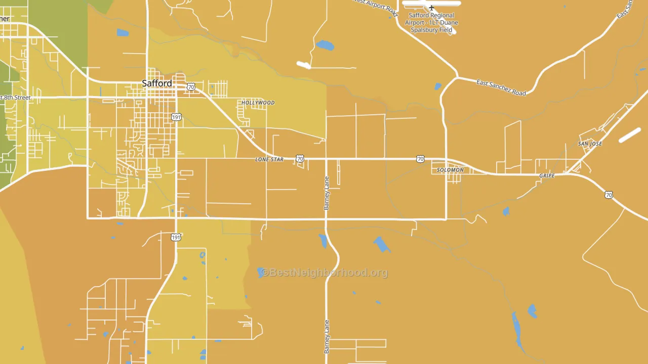 Map of the best neighborhoods in the Lone Star area, with better matches in green and worse matches in red