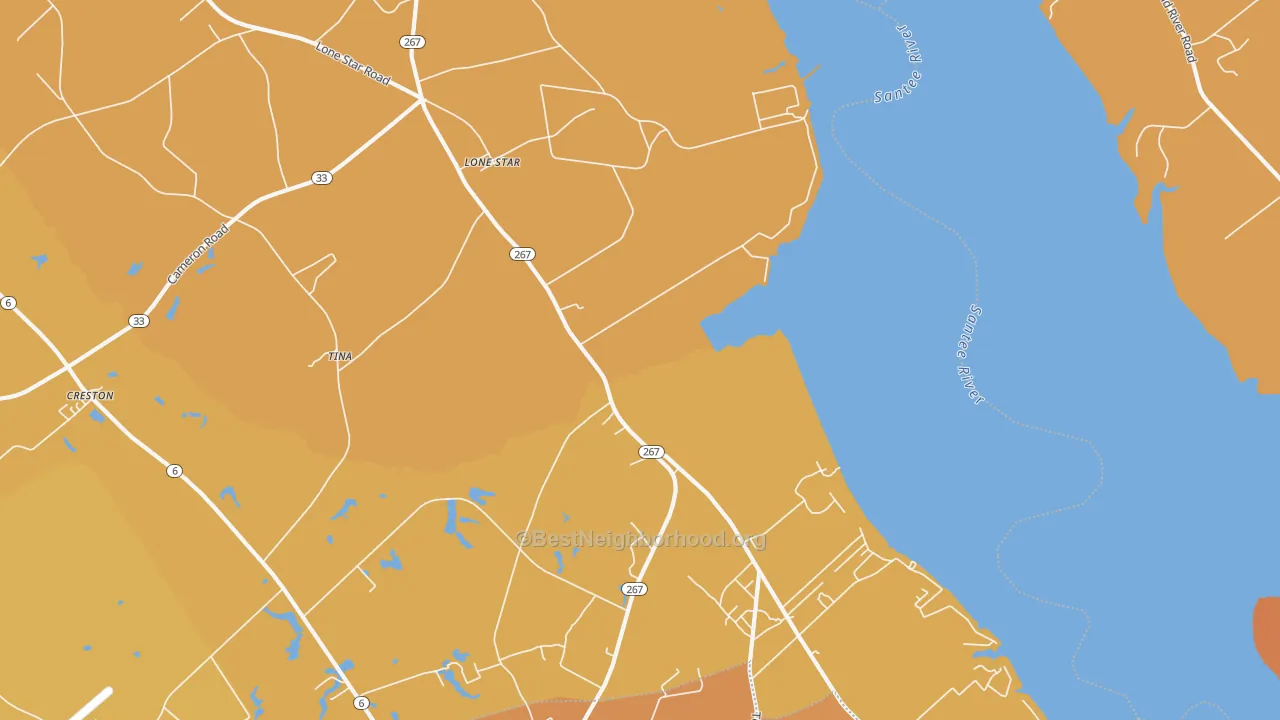 Map of the best neighborhoods in the Lone Star area, with better matches in green and worse matches in red