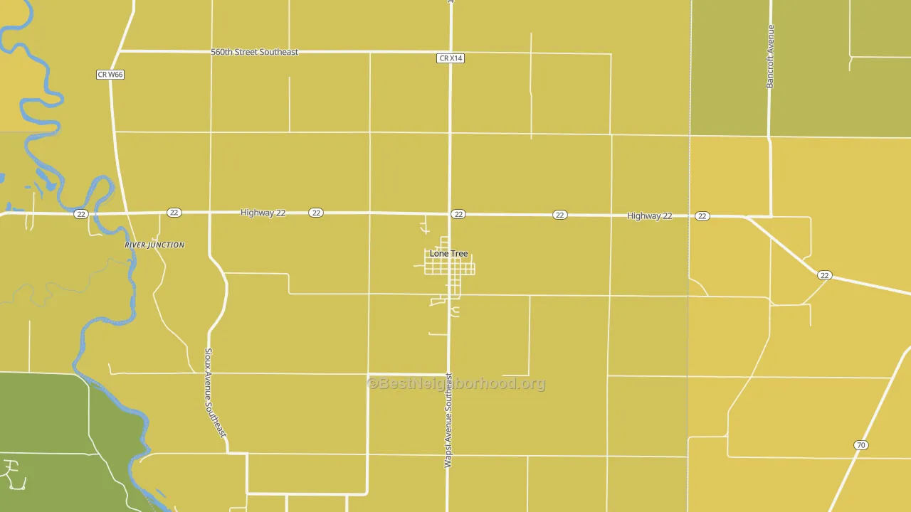 Map of the best neighborhoods in the Lone Tree area, with better matches in green and worse matches in red