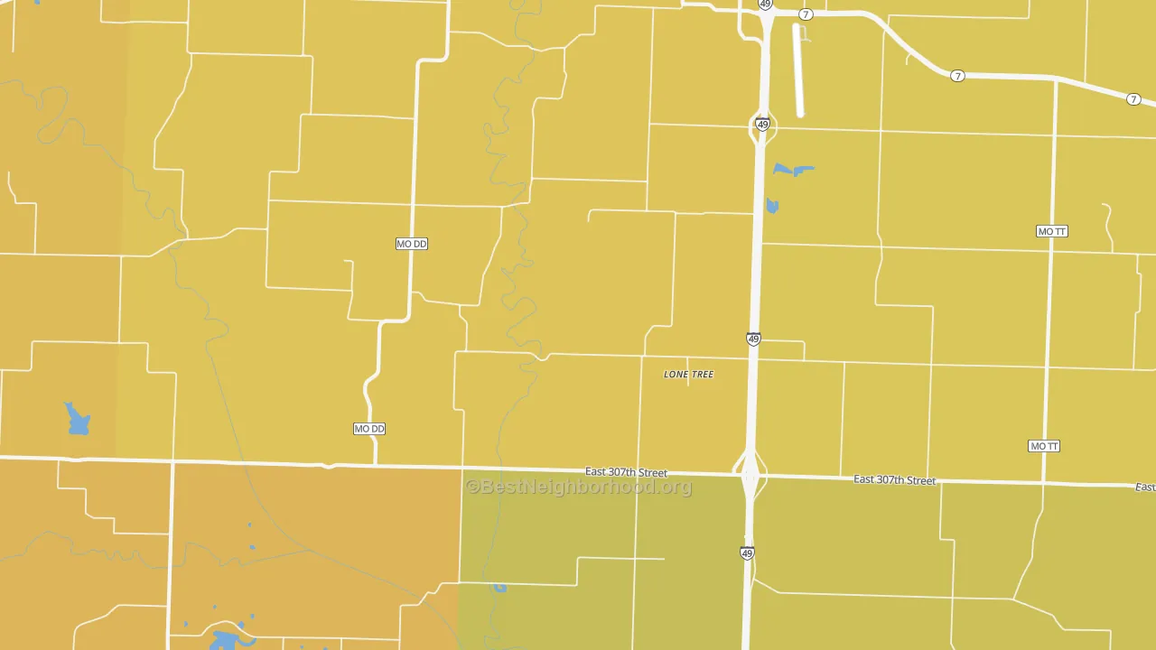 Map of the best neighborhoods in the Lone Tree area, with better matches in green and worse matches in red