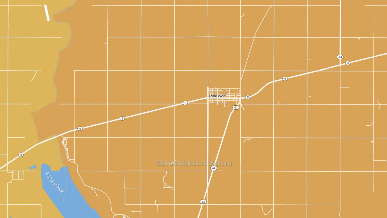 Map of the best neighborhoods in the Lone Wolf area, with better matches in green and worse matches in red