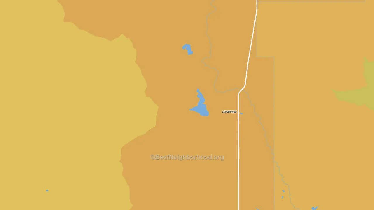Map of the best neighborhoods in the Lonepine area, with better matches in green and worse matches in red